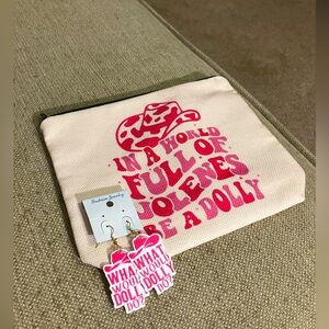 Dolly Parton earrings and small bag